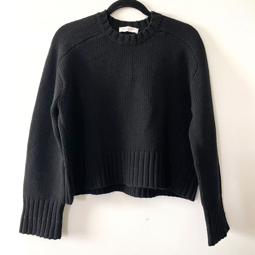 Everlane Black Crew Neck Rib Knit Sweater Wool Cashmere Women's Size XS